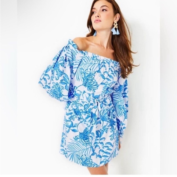 LILLY PULITZER JAMIELYNN OFF THE Shoulder Dress RESORT WHITE GLISTEN IN THE SUN - Picture 16 of 16